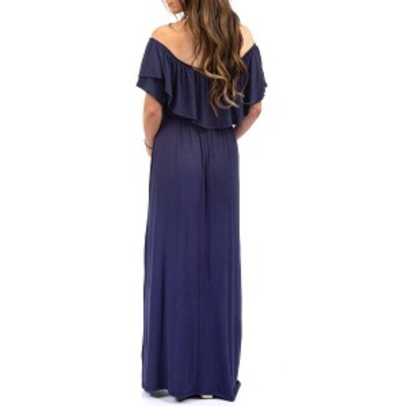 Women's Maternity Open Shoulder Maxi Dress – Size M – Navy Blue – NWT - Picture 3 of 3